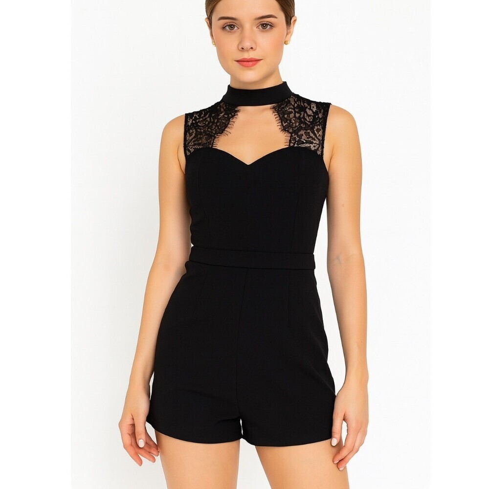 REHAB brand black choker sleeveless lace neck one piece shirts back zip SZ SM